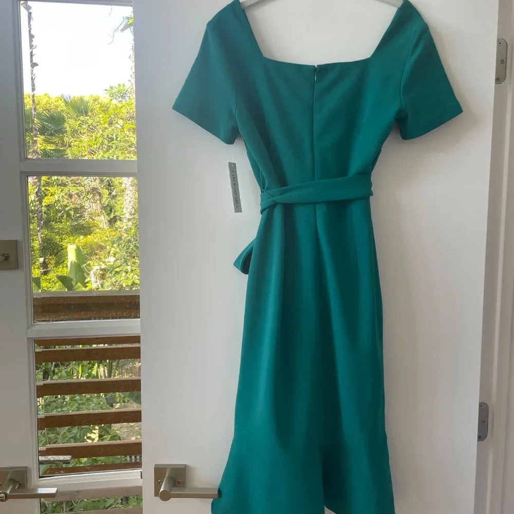 Shelby & Palmer Faux Wrap Ruffle Sheath Dress, Ultra Marine, Size 8, NWT,‎ A2330